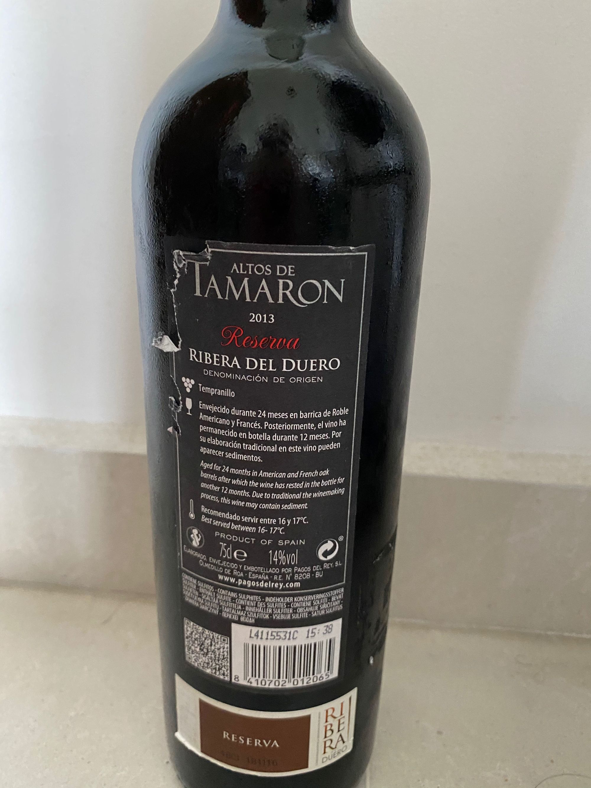 Altos de Tamaron 2013 Reserva - Pagos Del Rey - DO Ribera del Duero - back label