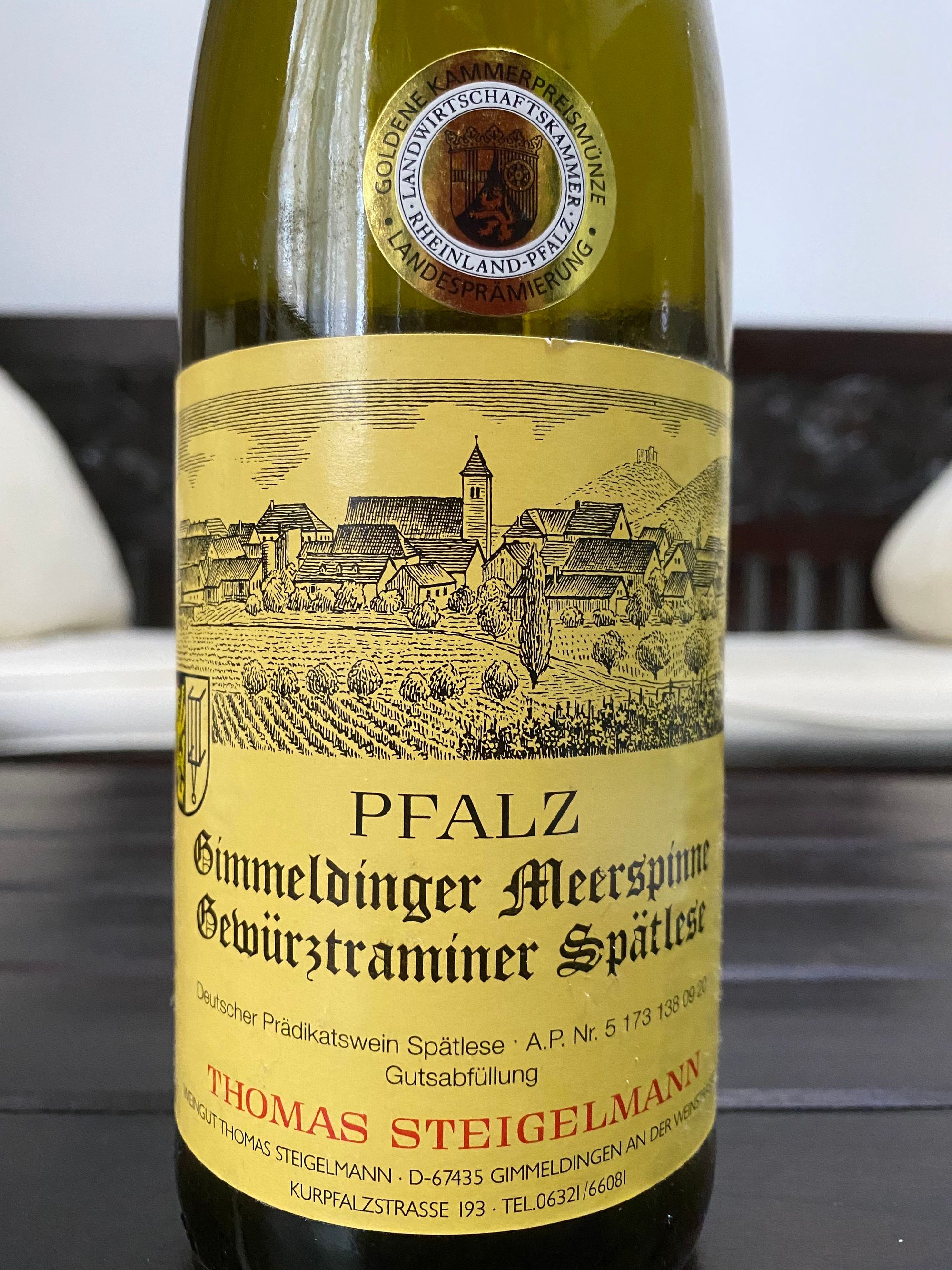 Gimmeldinger Meerspinne Gewürztraminer Spätlese 2019 - Weingut Thomas Steigelmann - Pfalz - front label